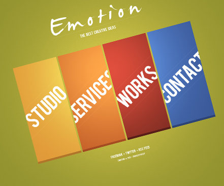 Exemple de site Internet : émotion, studio, service, travail, contact